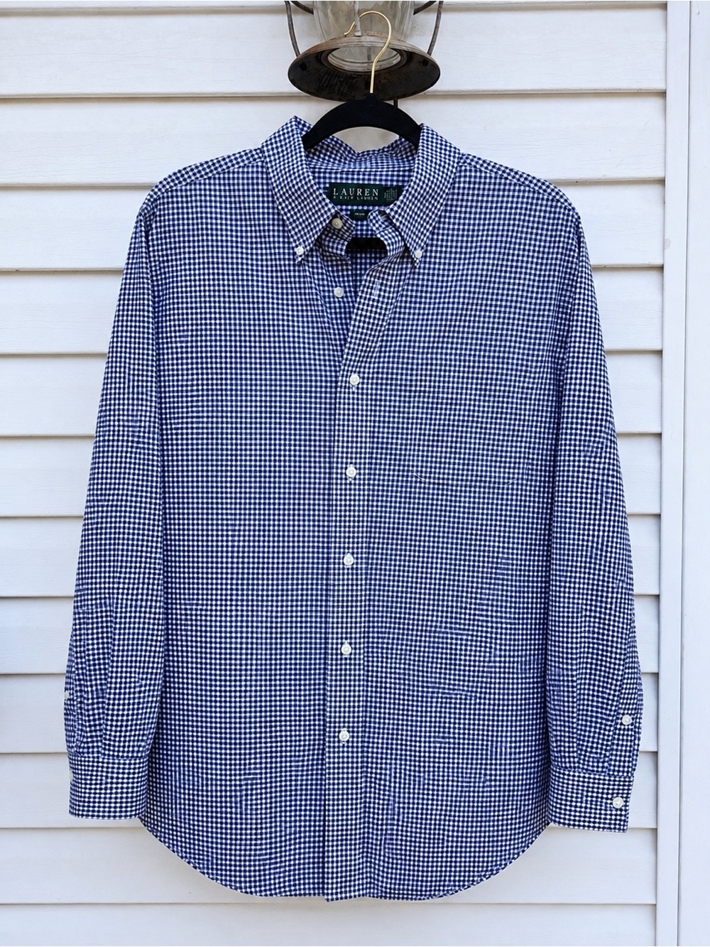 Lauren Ralph Lauren Men’s Blue White Gingham Non-Iron Button Down Dress Shirt